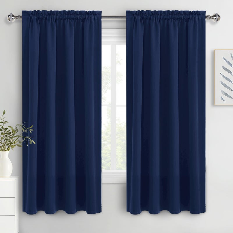 DWCN Navy Blue Blackout Curtains for Bedroom 63 Inches Long 2 Panels Set Window Drapes Thermal Insulated Room Darkening Rod Pocket Curtains for Kids Boys Room (W42 x L63 Inch, Navy Blue) - Image 1